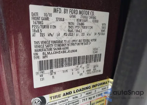 2011 Lincoln Navigator L из США, поврежденный, VIN 5LMJJ3H5XBEJ02908